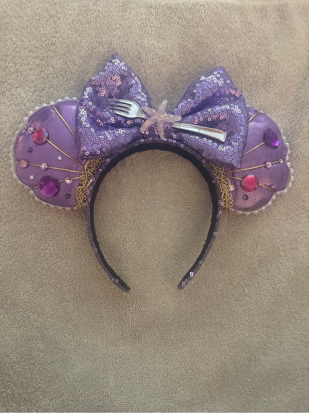Purple Sequin Mermaid Ear Headband with Bow
